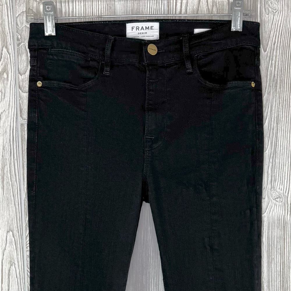 FRAME Denim Le High Skinny Front Split Black 28 Film Noir Wash Front Slit Hem - Picture 5 of 15